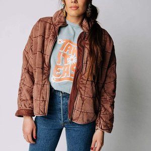 Free People Quilted Mauve Brown Puffer Jacket